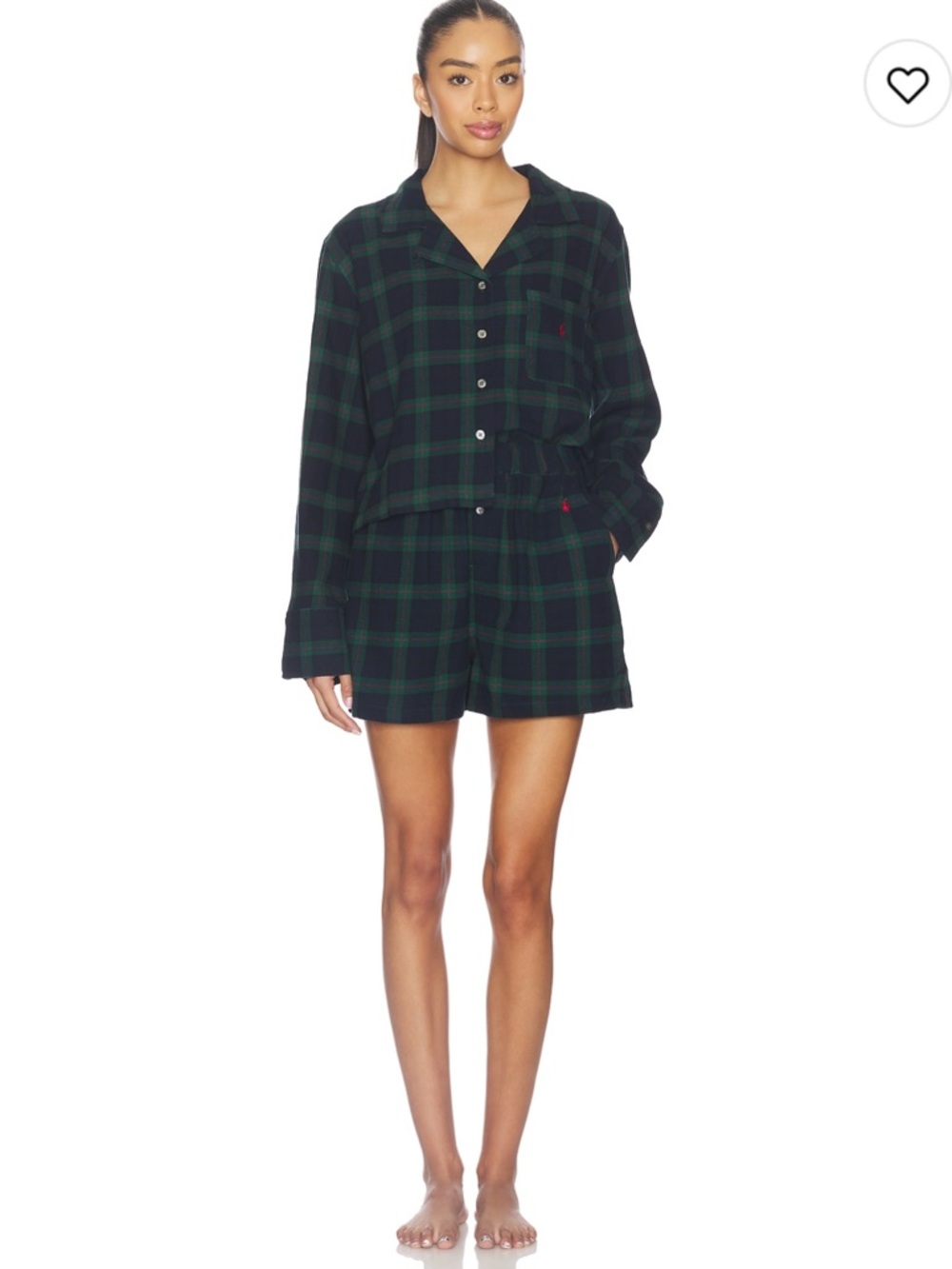 Polo by Ralph Lauren Black and Green Plaid Crop & Boxer Pajama Set